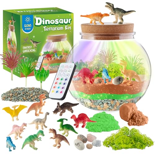 JOYEEMAX Dinosaur Light-Up Terrarium Kit for Kids - LED Night Light Birthday Gift for Boys Ages 4 5 6 7 8-12 Year Old - Dinosaur Toys for Boys - DIY Arts and Crafts Kit for Kids - style: Dinosaur