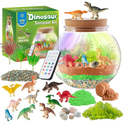 JOYEEMAX Dinosaur Light-Up Terrarium Kit for Kids - LED Night Light Birthday Gift for Boys Ages 4 5 6 7 8-12 Year Old - Dinosaur Toys for Boys - DIY Arts and Crafts Kit for Kids - style: Dinosaur