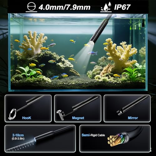 Endoscope Camera with Light, 1920P HD Borescope Tools with 8 Adjustable LED Lights, Endoscope with Semi-Rigid Snake Camera, Inspection Borescope for iOS and Android 16.4ft Single Lens - size: Single lens 16.4ft