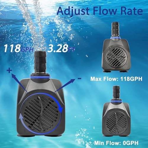 8W 118GPH Small Submersible Water Pump AC 110V Mini Pond pumps for Outdoor Ponds - color: 8w 450l/H