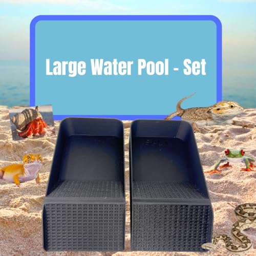 Hermit Crab, Lizard, Turtle, Amphibian XL Watering Pool | Platform Pool Accessory with Access Ramp for Pet Habitats | 9.75" x 5" | Made in USA (X-Large) (Salt + Fresh, Black) - color: Salt + Fresh, Black