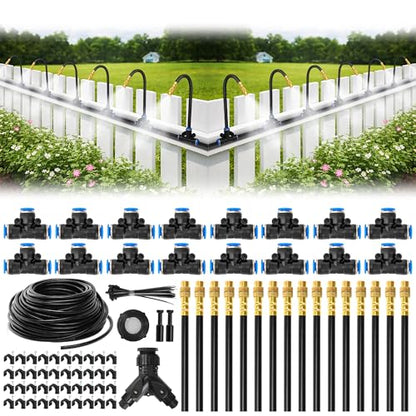 Pro-Series Drip Irrigation System, 100FT 1/4" Garden Watering System with 16pcs 360° Bendable Copper Nozzles, Leak-Free Quick-Connect Misting Sprinkler Kit for Patio, Raised Beds, Yard, Greenhouse - size: 100FT