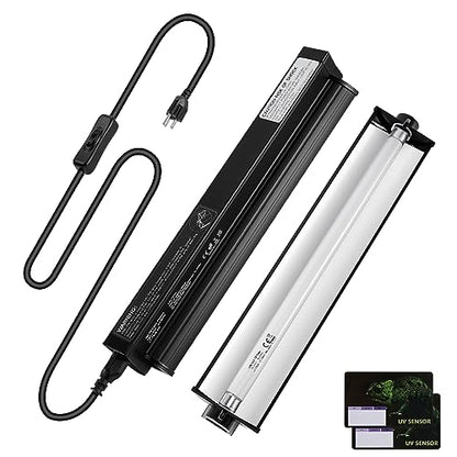 8W HO T5 UVB Reptile Light Fixture with Bulb 12inch for Reptiles | 10.0 UVB Bulb,Removable Surface Reflector,Two UV Test Cards