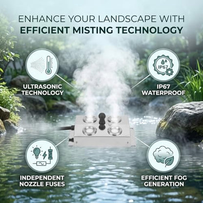 Eujgoov 4-Head Ultrasonic Mist Maker Fog Humidifier 45-48V for Pond Greenhouse Humidity Control System