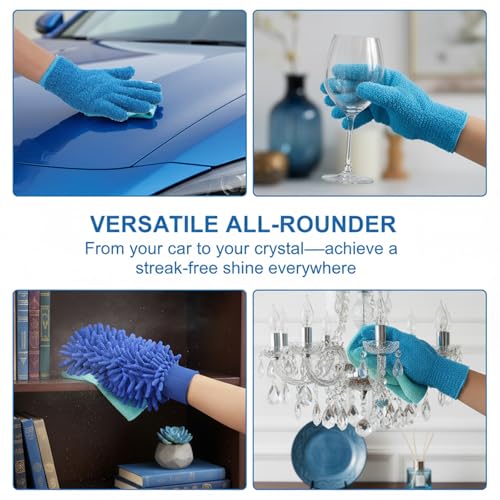 6 Pcs Microfiber Dusting Gloves, Plant Gloves Dusting Reusable Washable Plant Cleaning Glove for Plants, Cars, Blinds, Windows