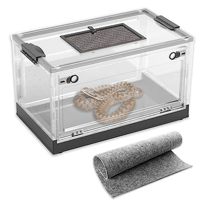 Dutiplus Large Snake Reptile Tank, Habitat Cages, Black, 21.65"x12.6"x12.2" | Amphibians Habitat Cages, Sliding Screen Top, For Lizard, Gecko, Frog, Hamster - color: Black