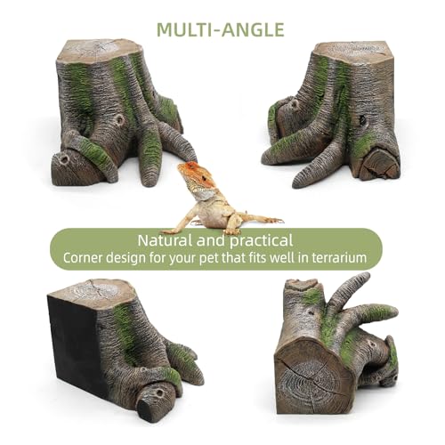Large Bearded Dragon Basking Platform, Reptile Tank Accessories Hollow Tree Climing Ramp for Leopard Crested Gecko Lizard Turtle