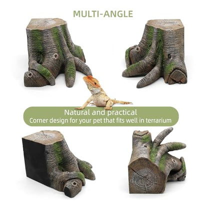 Large Bearded Dragon Basking Platform, Reptile Tank Accessories Hollow Tree Climing Ramp for Leopard Crested Gecko Lizard Turtle