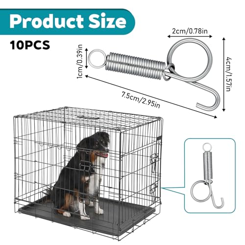 10 Pack Spring Cage Latch Door Spring Hook, Pet Door Latch Metal Finger Pet Cage Lock Wire Clips Rabbit Cages Accessories for Rabbit, Dog, Cat, Parrot, Guinea Pig, Small Animal Cages Doors (Large)