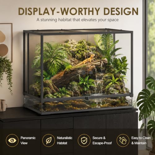 Erinnyees 74 Gallon Tall Reptile Terrarium, Large Vertical Reptile Enclosure with Front Opening Doors, Top Screen Ventilation, Raised Base and Cable Port for Crested Geckos, Anoles and Tree Frogs - size: 74 Gallon