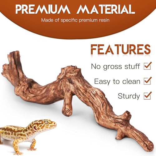 Lifelike Resin Climbing Root Branch Decor for Reptile Terrarium, Reptile Vivarium Habitat Decoration for Bearded Dragons, Geckos, Lizards, Snakes, 9.7 Inch - style: Root
