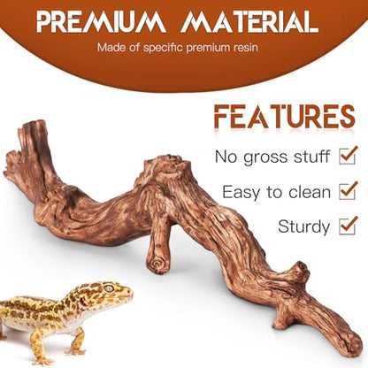Lifelike Resin Climbing Root Branch Decor for Reptile Terrarium, Reptile Vivarium Habitat Decoration for Bearded Dragons, Geckos, Lizards, Snakes, 9.7 Inch - style: Root