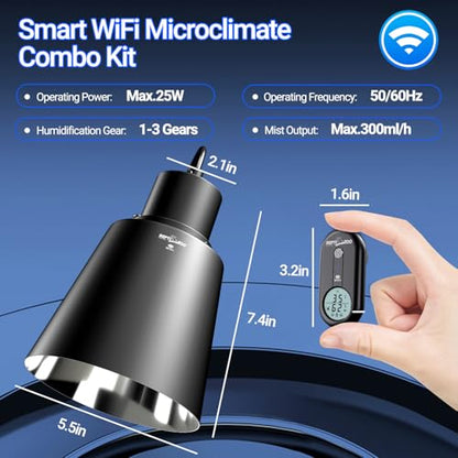 REPTI ZOO Smart WiFi Deep Dome Lamp Fixture & Thermostat Hygrostat Controller with Timing Combo, Reptile Light Fixture Reflector Cap, Day-Night Temperature & Humidity Monitor Control for Reptile Tank