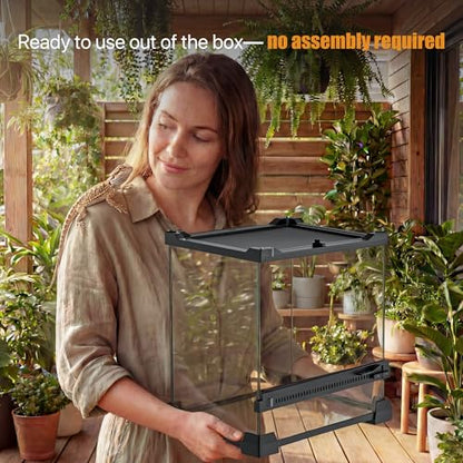 6 Gallon Fully Assembled Glass Reptile Enclosure,10"x 10" x 14" | Front Opening Tall Reptile Terrarium Tank for Baby Crested Geckos, Tree Frogs, Praying Mantises, Jumping Spiders - size: 10"L x 10"W x 14"H