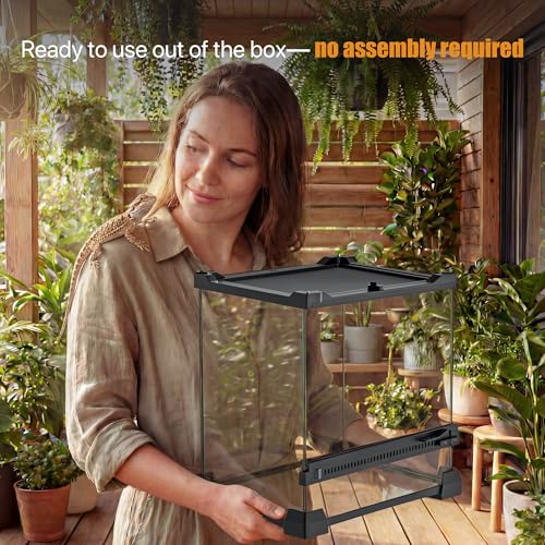 6 Gallon Fully Assembled Glass Reptile Enclosure,10"x 10" x 14" | Front Opening Tall Reptile Terrarium Tank for Baby Crested Geckos, Tree Frogs, Praying Mantises, Jumping Spiders - size: 10"L x 10"W x 14"H