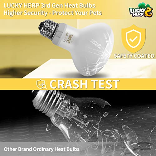 LUCKY HERP New Upgrade 75W Reptile Heat Lamp Bulb (3rd Gen, Safer), Amphibian Basking Spot Light Bulb, UVA Reptile Daylight Bulb for Turtle, Bearded Dragon, Lizard Heating Use (2 Pack) - size: 75