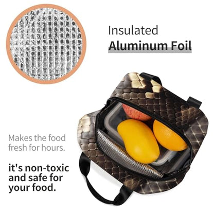 Insulated Lunch Bag Snake Skin Lunch Box for Women Men Reusable Leakproof Lunch Cooler Bag for Office Picnic - color: Snake Skin