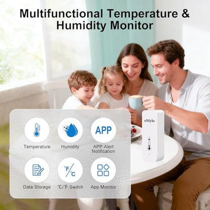 eMylo WiFi Indoor Thermometer Hygrometer with App Alert & Data Export | Wireless Temperature and Humidity Sensor, Smart Monitor for Home Baby Room Greenhouse Wine Cellar, Compatible with Alexa,2PCS