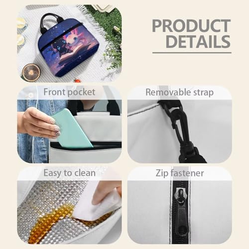 Axolotl Kids Lunch Bag Girls Reptiles Lunch Box Outdoor Book Insulated Lunch Tote Bag Portable Lunch Containers Travel Camping Lunchbag with Shoulder Straps Galaxy Lunch Boxes - color: Axolotl Book Galaxy