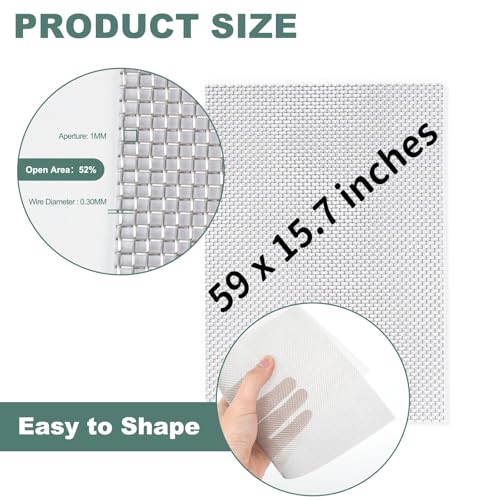 304 Stainless Steel Wire Mesh Screen, 15.7 X 59 Inches, 1mm Hole 20 Mesh