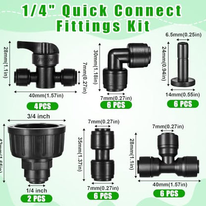30 Pack 1/4" Irrigation Fittings Kit, 1/4" Quick Connect Fittings | Push to Connect Fittings,Locked Anti-Drip,1/4 Inch Irrigation Tubing Fittings,for Garden 1/4 Drip Irrigation System - size: 28 Pack 1/4" Quick Connect Fittings Kit