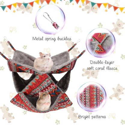 3 Tier Guinea Pig Cage Accessories,Ferret Rat Hammock,13.7x13.7 Inches, Pet Cage Hanging Bunkbed Hammock for Small Animals,Guinea Pig,Ferret,Kitten,Squirrel, Chinchilla, Rat,Parrot - color: red