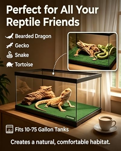 Reptile Carpet Substrate Liner for Bearded Dragon Tank Accessories - 6-Pack Eco-Friendly Washable Tech Fiber Reptile Bedding for Leopard Gecko, Snake, Tortoise, Lizard Habitat Floor Mat