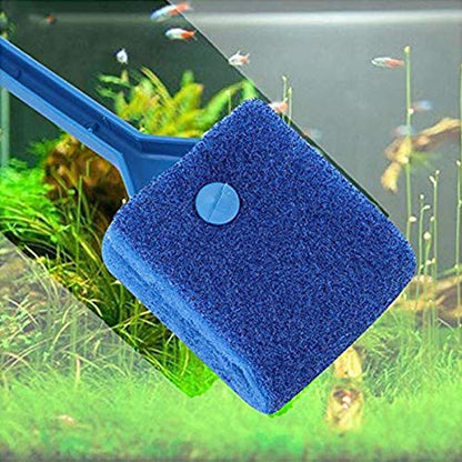 Double-Sided Fish Tank Aquarium Cleaning Sponge Brush with Non-Slip Handle Blue