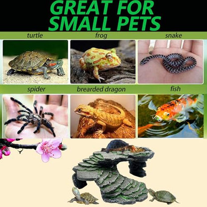 3PCS Turtle Basking Platform Tortoise Resin Dock Tortoise Climbing Ramp Shale with Leaf Tortoise Food Dish Reptile Food Water Bowls Great for Reptiles,Amphibians and Fish