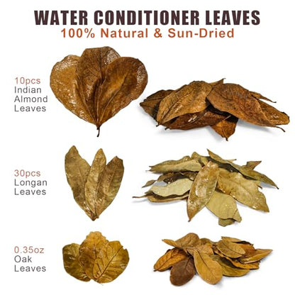 Indian Almond Leaves for Betta Fish,10Pcs Catappa,20Pcs Oak Leaves & 30Pcs Longan,Aquarium Water Conditioner Leaf,pH Balancing Water Conditioner Leaf for Betta Fish,Shrimp,Frogs,Axolotl Tanks