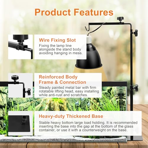 Simple Deluxe Reptile Light Stand Adjustable 15-36.6 inch Floor Lamp Holder, Metal Bracket for Reptile Tank & Terrarium Heating Light - size: Lamp Stand L