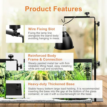 Simple Deluxe Reptile Light Stand Adjustable 15-36.6 inch Floor Lamp Holder, Metal Bracket for Reptile Tank & Terrarium Heating Light - size: Lamp Stand L