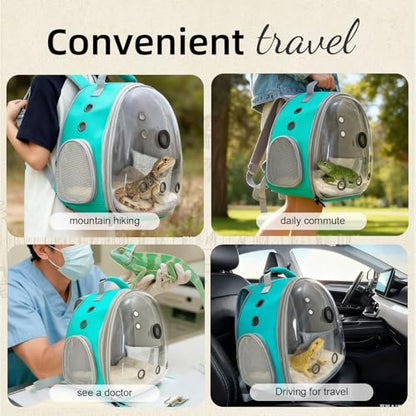 Bearded Dragon Backpack Carrier w/Reptile Thermometer Hygrometer, Clear Bubble Window Astronaut Space Capsule Travel Bag for Leopard Gecko, Ball Python, Lizard, Hermit Crab, Spider, Guinea Pig - color: Green