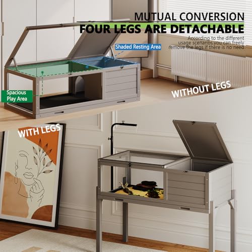 PRETZI Tortoise Habitat with Adjustable Lamp Holder | Tortoise Enclosure with Adjustable Lamp Holder, Wooden Turtle Enclosure Indoor/Outdoor for Small Animals with Detachable Legs
