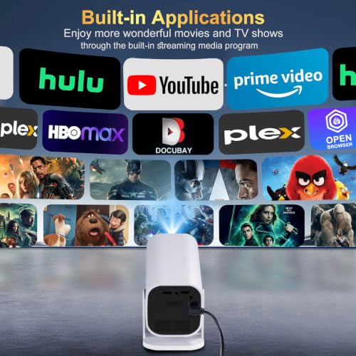 Mini Projector with Wifi and Bluetooth, Built-in Apps,Movie Projector | Electric Focus Portable Projector, 1080P Video Projector for Bedroom, Supports Smartphone/TV Stick/iPad/PS5/Laptop/HDMI/USB
