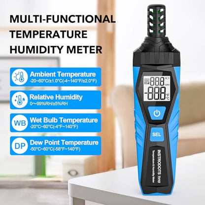 Temperature Humidity Meter Hygrometer with Dew Point & Wet Bulb | High Precision Temperature and Humidity Monitor, Wet Bulb Thermomete with Dual Display Temperature & Humidity, LCD Backlight - color: Blue, size: TH10
