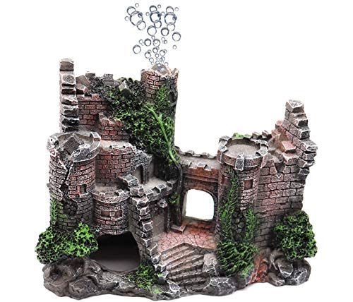 Aquarium Resin Castle Decoration, Castle Hideouts Stone Cave Hide House Fish Tank Aquarium Accessories for Betta Shrimp Turtle