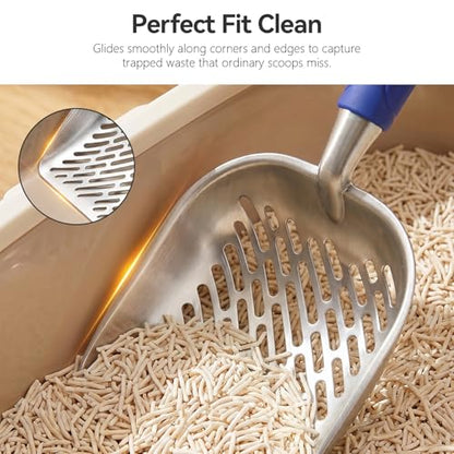 Cat Litter Scoop, Kitty Metal Scooper with Long Handle | Heavy Duty Aluminum Deep Sifter, Rustproof Durable Kitten Poop Shovel for Travel & Small Litter Box - color: Blue, size: Medium
