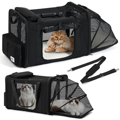 pidipiti 25x17x17 Extra-Large Expandable cat Carrier for car Road Travel | for 1 Extra-Large cat/2 Large /3 Medium Cats up to 35 lbs,large cage kennel for long road trip,zipper lock,good Visibility - size: 25.5"L x 17.0"W x 17.0"H
