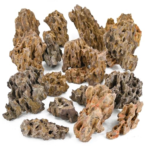 Unocho Aquarium Rocks Natural Dragon Stone 20lb Fish Tank Rocks for Aquariums Landscaping Model Tank Decoration Paludarium Amphibian Enclosures(2-8 inches) - size: 20LB(2-8 inches)
