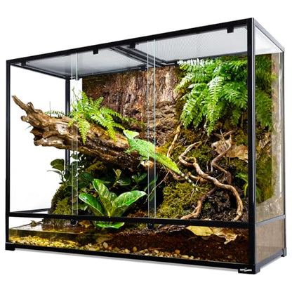 REPTI ZOO Large Glass Reptile Tank 48"x18"x36", 130 Gallon Vertical Reptile Terrarium with Front Opening Door & Ventilated Mesh, Paludarium Tank for Chameleon lizard Frogs Arboreal Reptiles Amphibians