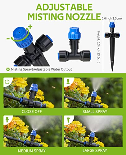 HIRALIY 118FT Drip Irrigation Kit, Quick-Connect Garden Watering System | with 30 Adjustable Misting Nozzles and 1/4 in Tubing for Greenhouse Rows, Hanging Plants, Raised Beds & Patio Gardens - size: 118 feet