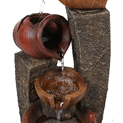 LuxenHome 32" Outdoor Water Fountain, Cascading Resin Garden Fountains | Farmhouse Outdoor Fountains with LED Lights, Built-in Pump, Indoor and Outdoor Use Water Fountain Outdoor