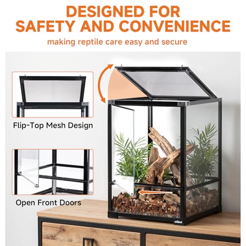 34 Gallon Reptile Tempered Glass Terrarium, 18" x 18" x 24" Rainforest Reptile Habitat Tank with Sliding Single Door, Removable Glass Door Reptile Terrarium with Top Screen Mesh Ventilation - size: 18" x 18" x 24"