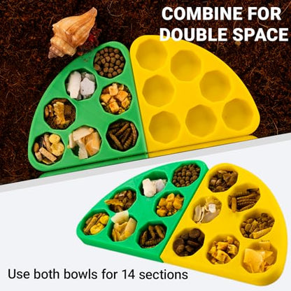 2pcs Hermit Crab Food Bowl, Corner Design, Space-Saving 7-Compartment Dishes for Reptile & Small Animal Tanks, Hermit Crab Accessories