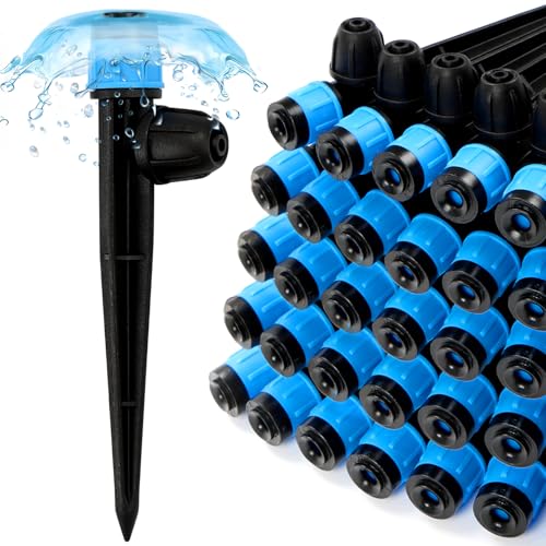 RedChili 25 Pieces Drip Emitters for 1/4" Drip Irrigation Tubing, Adjustable 360 Degree Vortex Drip Emitters with Stake 360° Full Circle Umbrella Shape Pattern Garden Irrigation Micro Drippers - size: Vortex Emitter