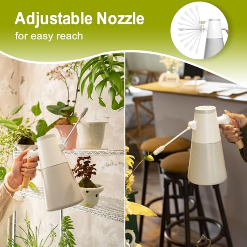 Electric Plant Sprayer, 1.4L Garden Mister with Long Nozzle Wand | Battery Powered Water Sprayer with 180° Rotating Adjustable Nozzle, Wood Handle for Plants, Gardening, Patio and Cleaning