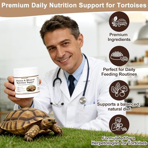 Tortoise Nutrition Calcium Powder, Vitamin & Mineral Supplement for Herbivorous Tortoises, Supports Shell & Bone Health Balanced Diet, Daily Feeding Nutrition Topper for Sulcata Turtles Tortoises