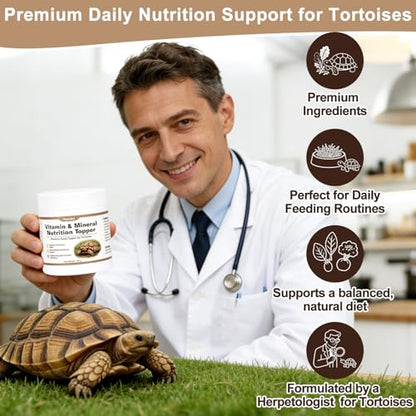Tortoise Nutrition Calcium Powder, Vitamin & Mineral Supplement for Herbivorous Tortoises, Supports Shell & Bone Health Balanced Diet, Daily Feeding Nutrition Topper for Sulcata Turtles Tortoises