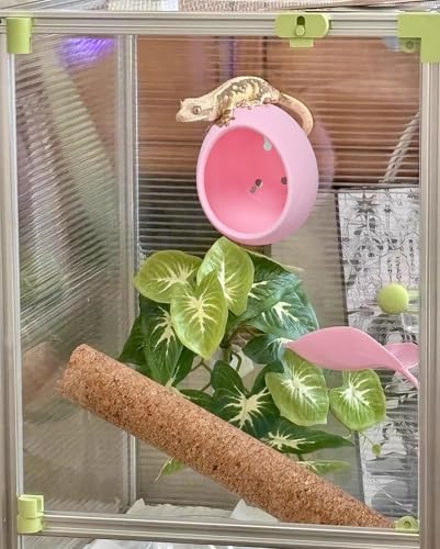 Woyrise Reptile Hide Cave Plastic Egg Shape Hideout, Gecko Hide with Strong Suction Cups Climbing Toys Reptile Shelter Sleeping Cave for Arboreal Reptiles, Frogs, Spiders Terrarium Decor - Pink
